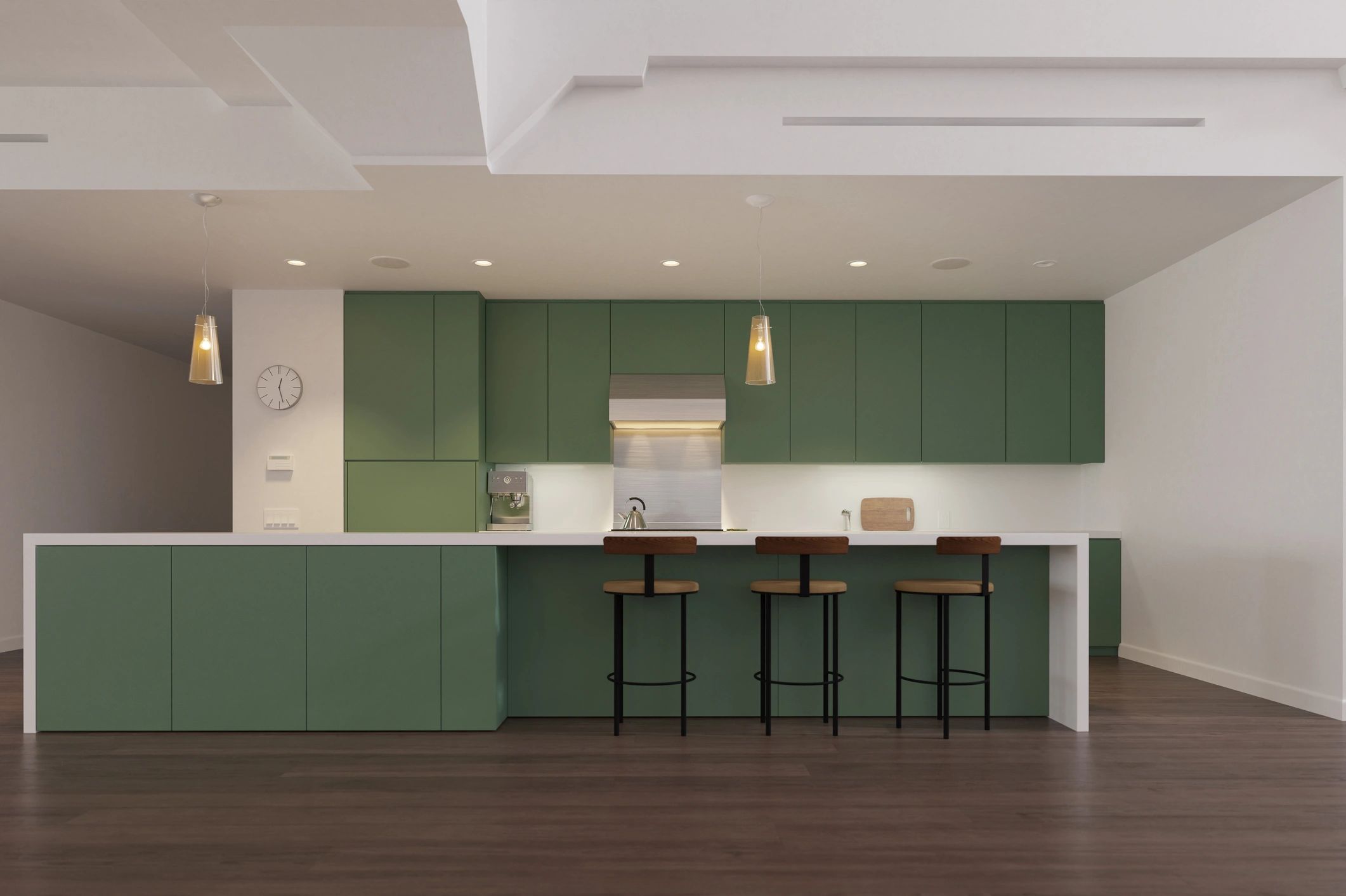 Updated residential kitchen with island and modern cabinetry